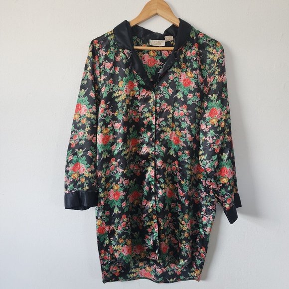 Victorias Secret Floral Sleep Shirt Black Gold Label Small - Picture 1 of 5